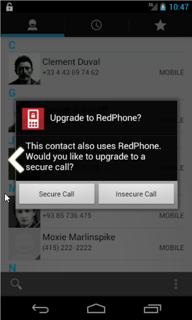 Screen shot of mobile screen showing red phone