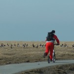 Michael Wigge riding his scooter through the landscape
